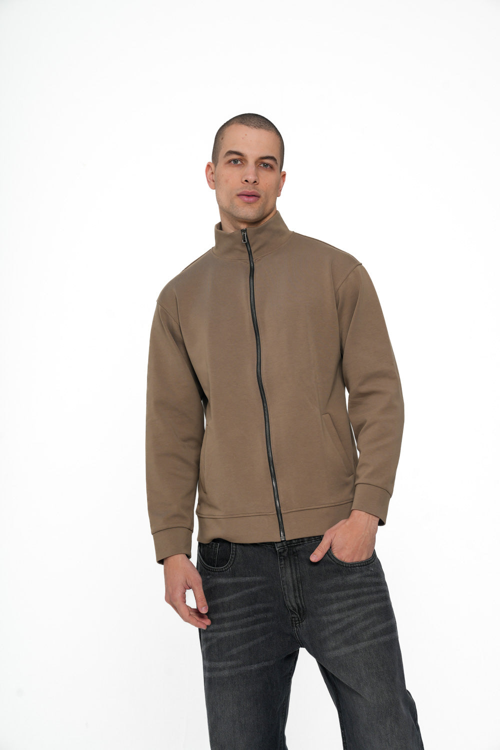 FULL ZIP-UP JACKET IN BROWN