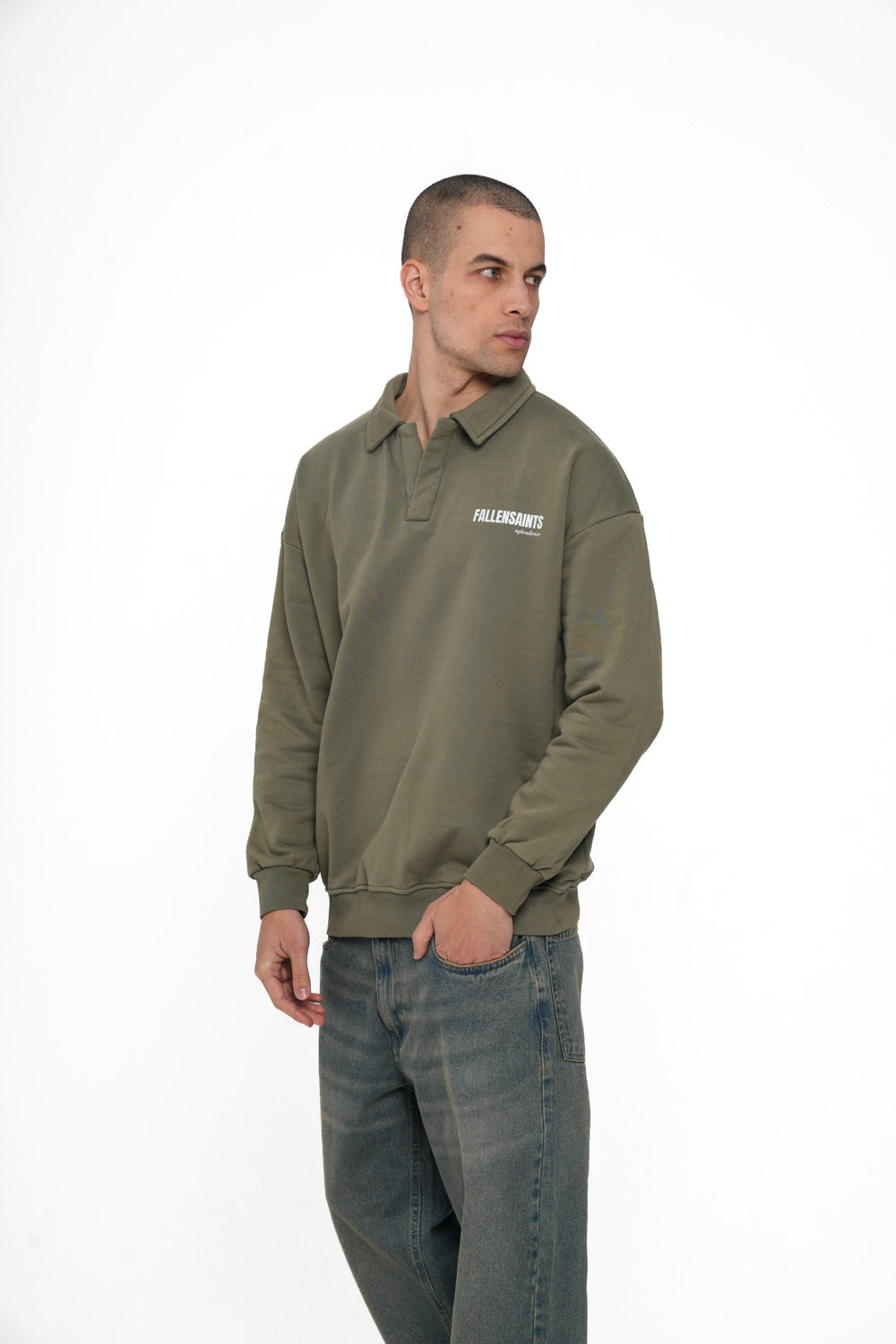 POLO SWEATER IN OLIVE GREEN