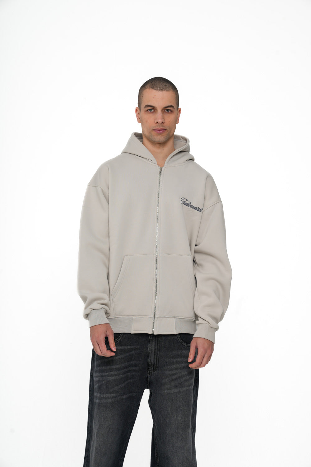 FULL ZIP-UP HOODIE IN ICE GREY
