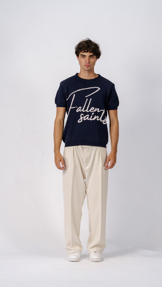 Knitted Tee in Navy Blue