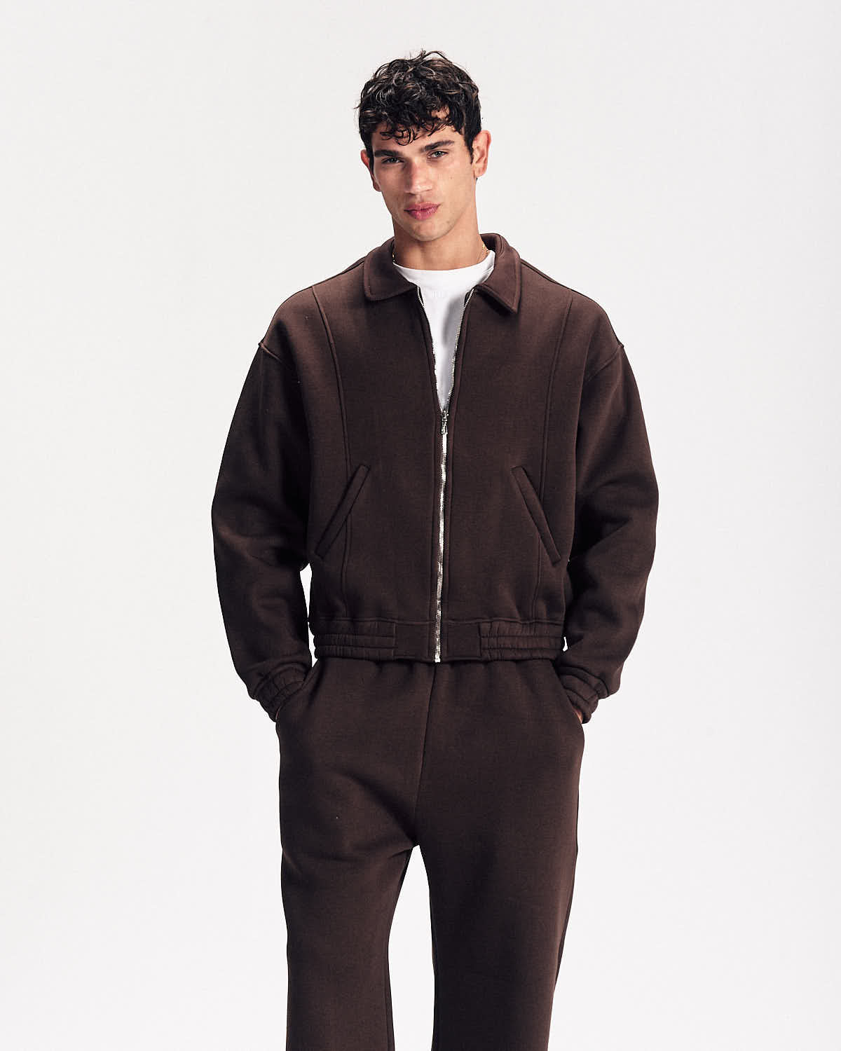 Signature Polo Zipup in Brown